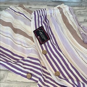 Love University Purples cream colored striped harem flowy cotton poly pants
